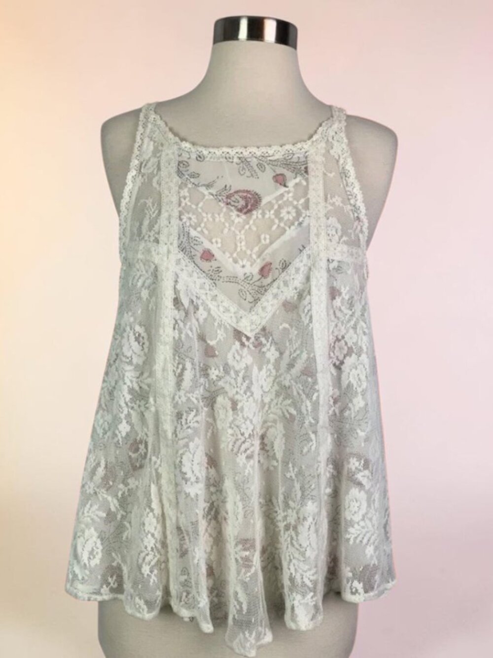 Free People Large Babydoll Lace& Sheer sleeveless top